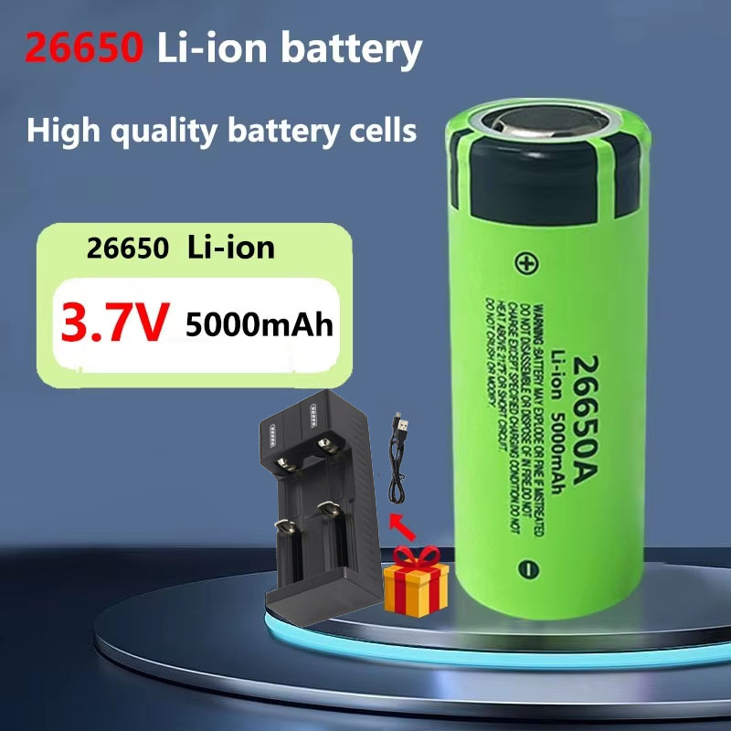 Original 26650 battery 5000mAh 3.7V 50A lithium ion rechargeable battery for 26650A LED flashlight+charger