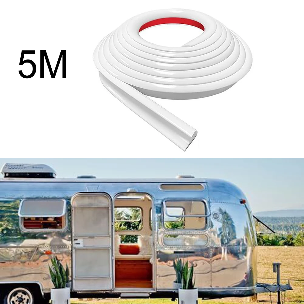 RV Rain Gutter White Roll Sealing Strip 5M 1/2" Height Drip Rail PVC Rain Strip Roof J Shape Rain Gutter Automobiles Accessorie