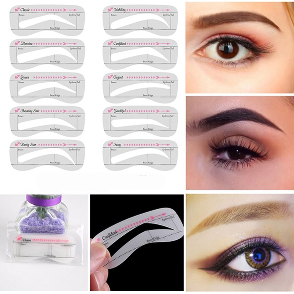 10/12Pcs/Pack DIY Eyebrow Shaper Template Eyebrow Grooming Shaping Stencil Kit Brow Stencils Card Makeup Acces