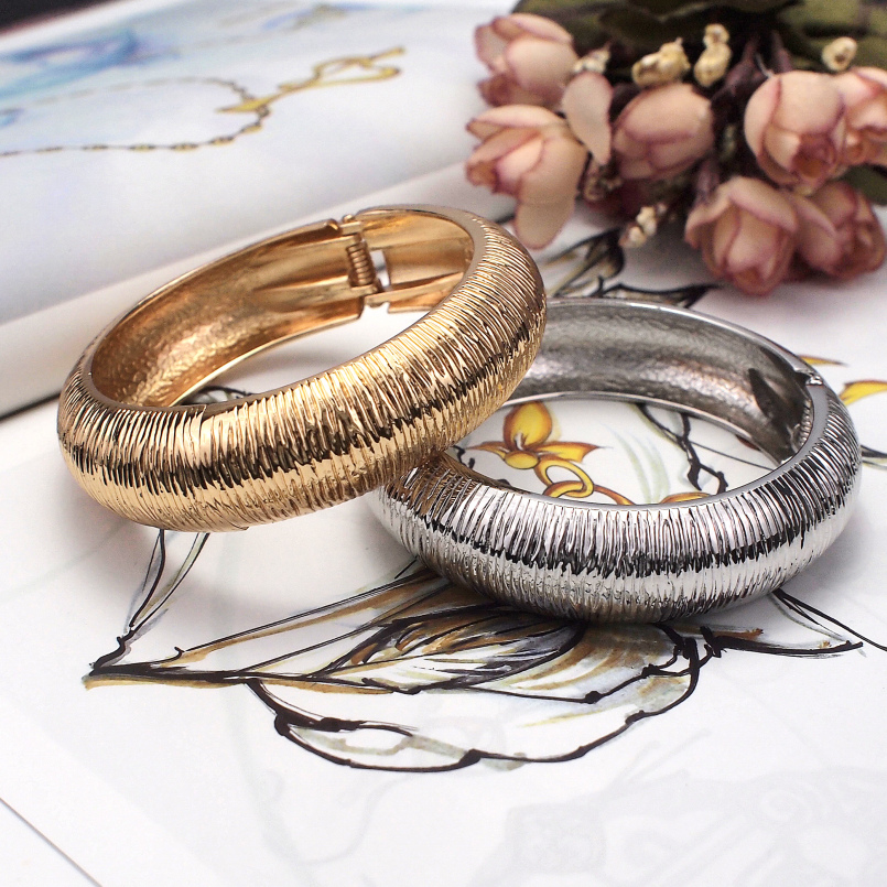 MANILAI Unique Rough Surface Metal Bangles Bracelets Women Punk Geometric Statement Cuff Bracelets Female Jewelry