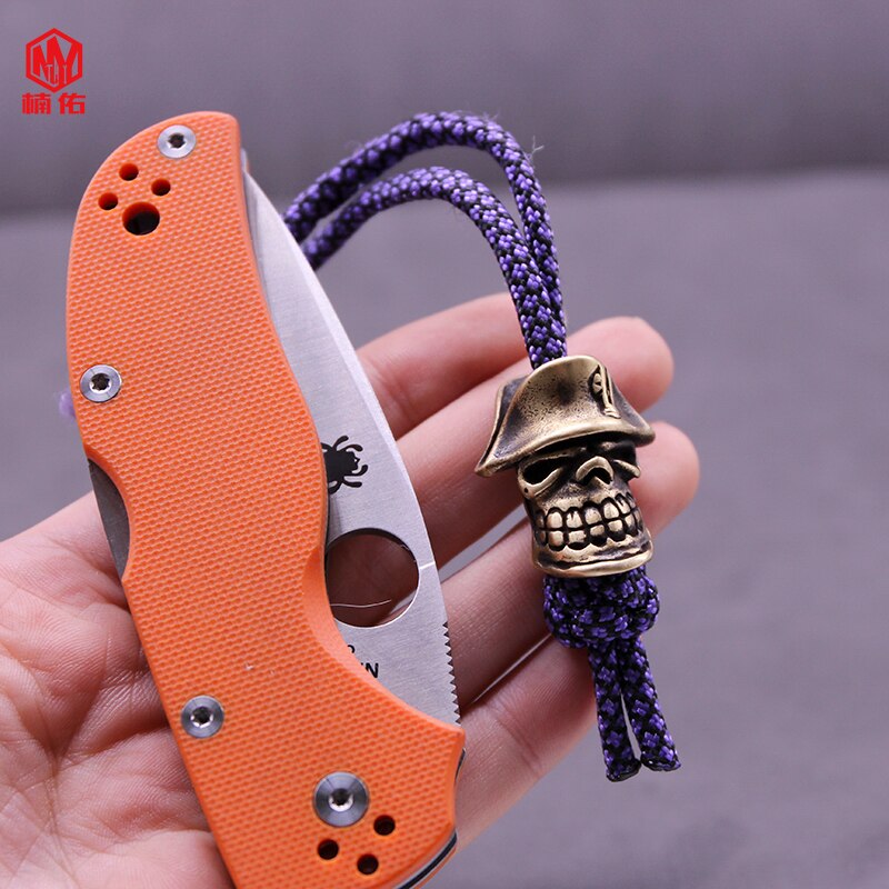 1Pc Retro Messing Koper Schedel Mes Kralen Pirate Captain Paracord Kralen Lanyard Hangers