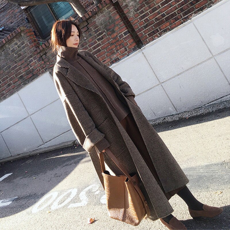 Abrigo de lana para mujer Vintage, abrigo largo y grueso para mujer, abrigos, chaquetas, abrigo largo tejido para Otoño e Invierno