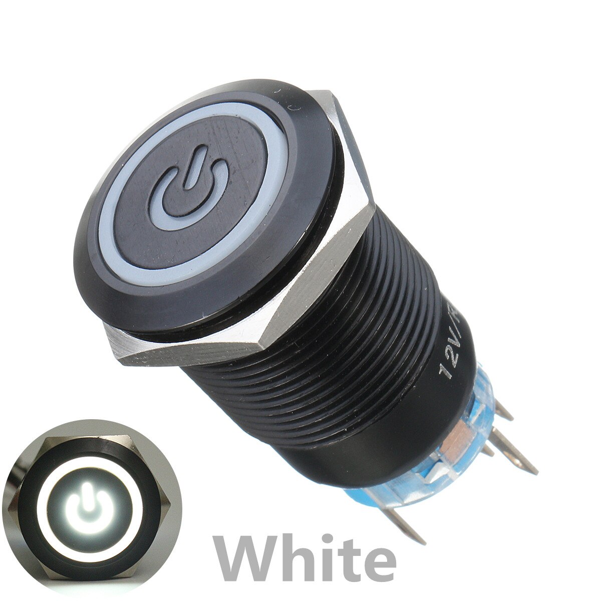 12 V 5Pin 19mm LED Metal Start Drukknop Schakelaars Kortstondige Latching Schakelaar Waterdicht: WHITE
