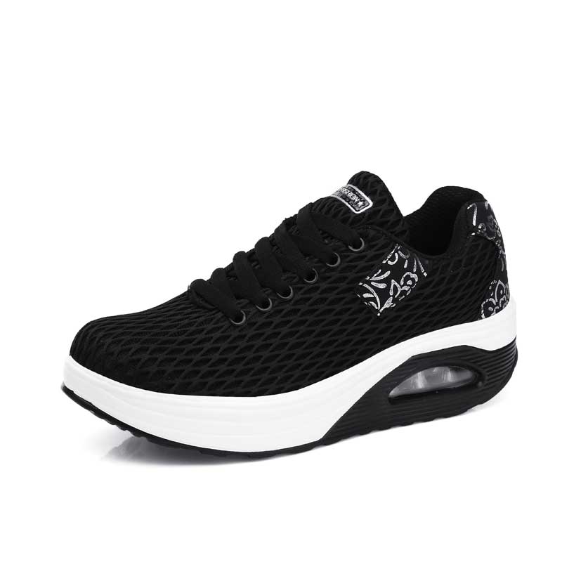 Trendy WoMen Air Cushion Tennis Shoes Flexible Stable Sport Shoes Breathable Mesh Athletics Sneaker: Black / 7