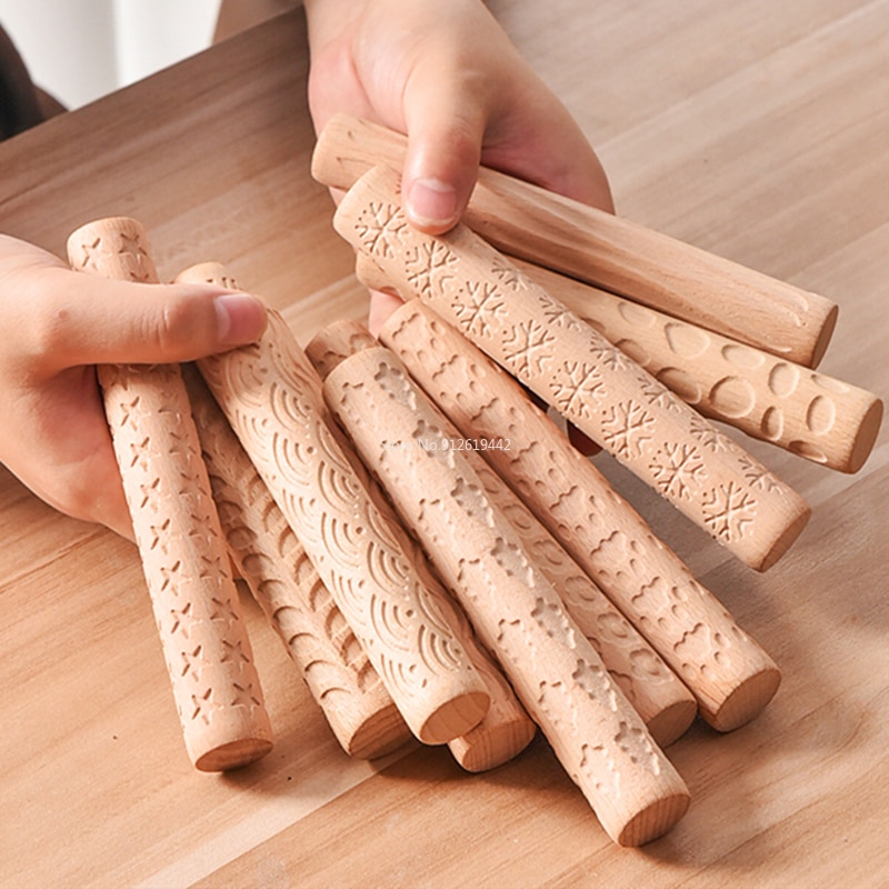 Pottery Art Wood Texture Roll Relief Tree Stone Flower Pattern Embossed Rod Mud Roll DIY Ceramic Sculpture Modeling Clay Tools