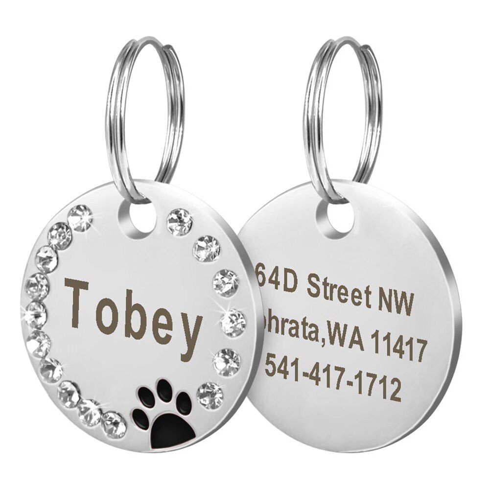 Placa de identificación de perro en blanco DIY, 25mm, accesorios para Collar de perro mascota, identificación de gato, etiqueta de identificación de acero inoxidable, etiquetas de nombre de pata de hueso antipérdida: Black