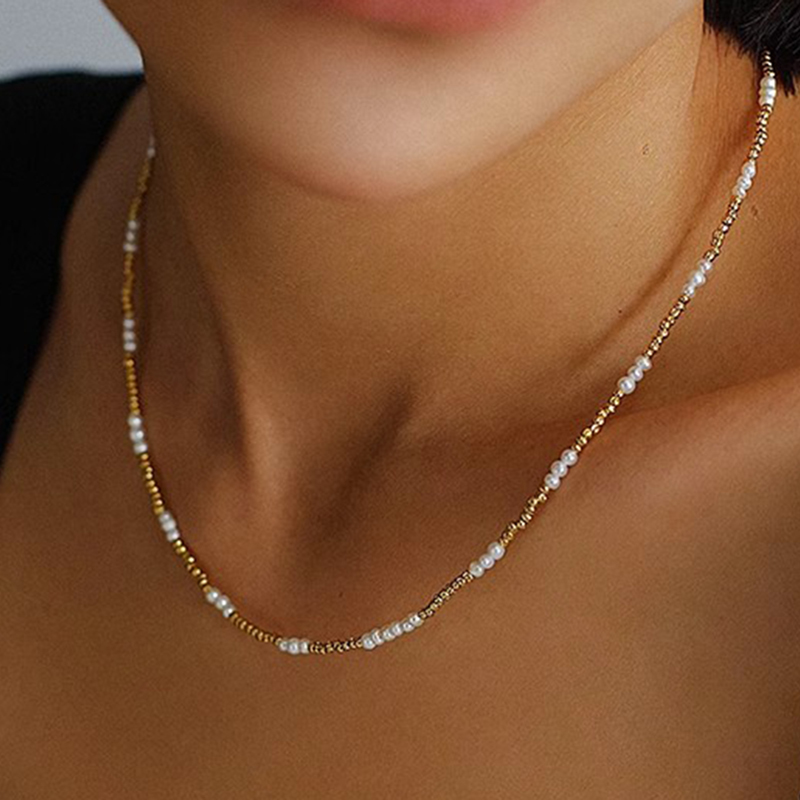 Cadena de cuentas de Color dorado hecha a mano bohemia, collares de , colgante de perlas, joyería para vacaciones en la playa para mujer, accesorios N0374: Color acero