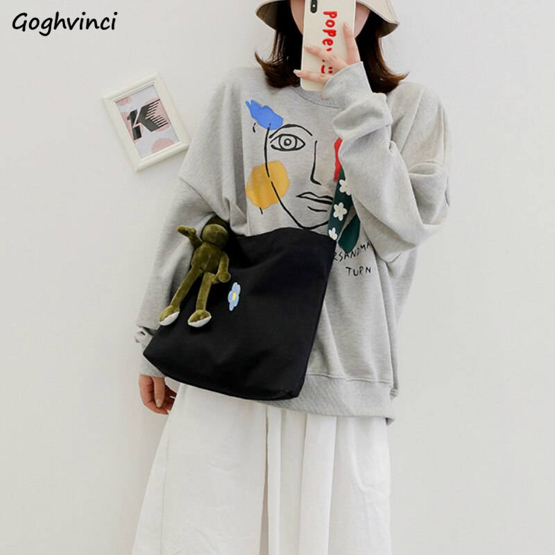 Shopping Bags Women Floral Casual Handbag All-match Simple Students Ins Canvas Bag Zipper Big Capacity Korean Style Ulzzang Chic