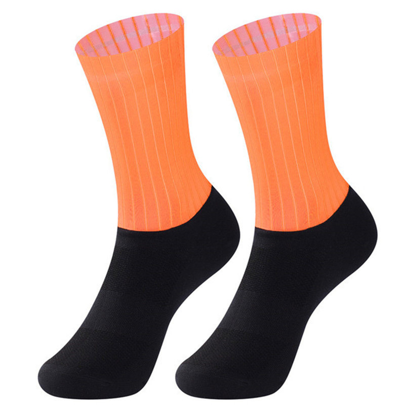 Calcetines aerodinámicos para equipo de bicicleta nueva, calcetines antideslizantes sin costuras para ciclismo, calcetines deportivos de compresión para bicicleta de carreras al aire libre: Naranja