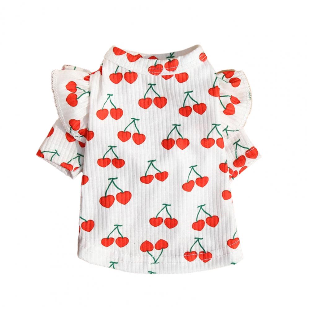 Disfraz de perro con estampado de cerezas, blusa de tela de poliéster con cuello redondo, agradable para la piel, para la vida diaria, , 80%