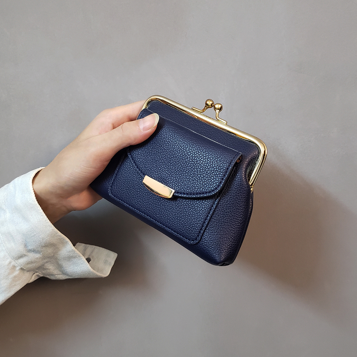 Vintage litchi-mønster håndveske lommebok dame kort søt trendy liten myntveske kortlommebok: Blå