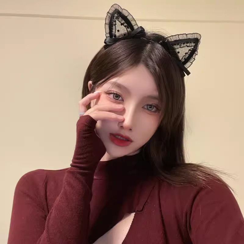 Women Sexy Black Cat Ears Head Bezel Lace Lady Hairband Cosplay Headwear Headband Girl Birthday Party Hair Accessories