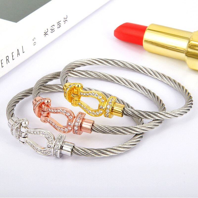 Titanium Steel Wire Rope Magnetic Buckle-encrusted Zircon Bracelet