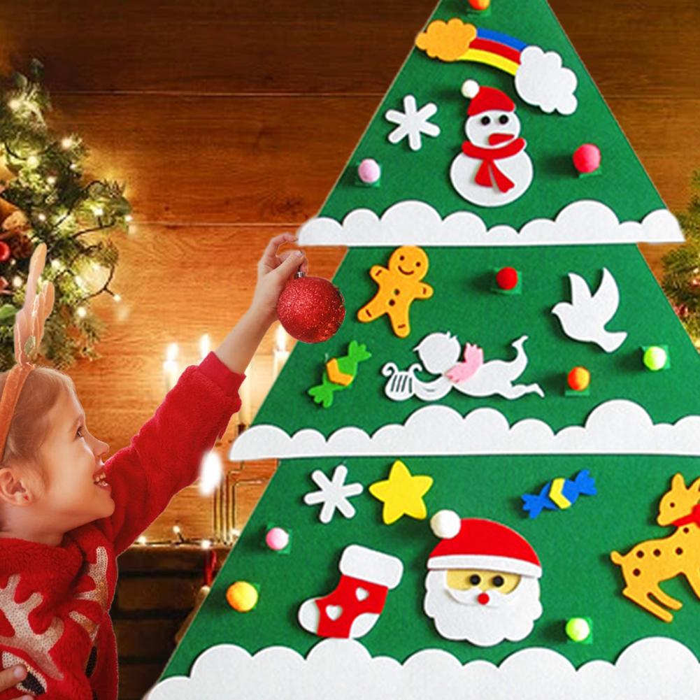 1 Set Felt Christmas Tree with Decoration Accessories Easy to Stick Detachable DIY Felt Christmas Tree Set for Kids Xmas