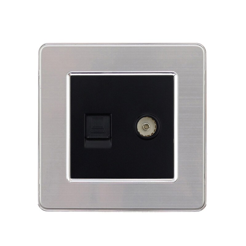 Atlectric ordinateur Port TV prise coaxiale Rj45 Ethernet prise murale Double Rj45 Port prise panneau en acier inoxydable douille,prise maison: Rj45 With TV