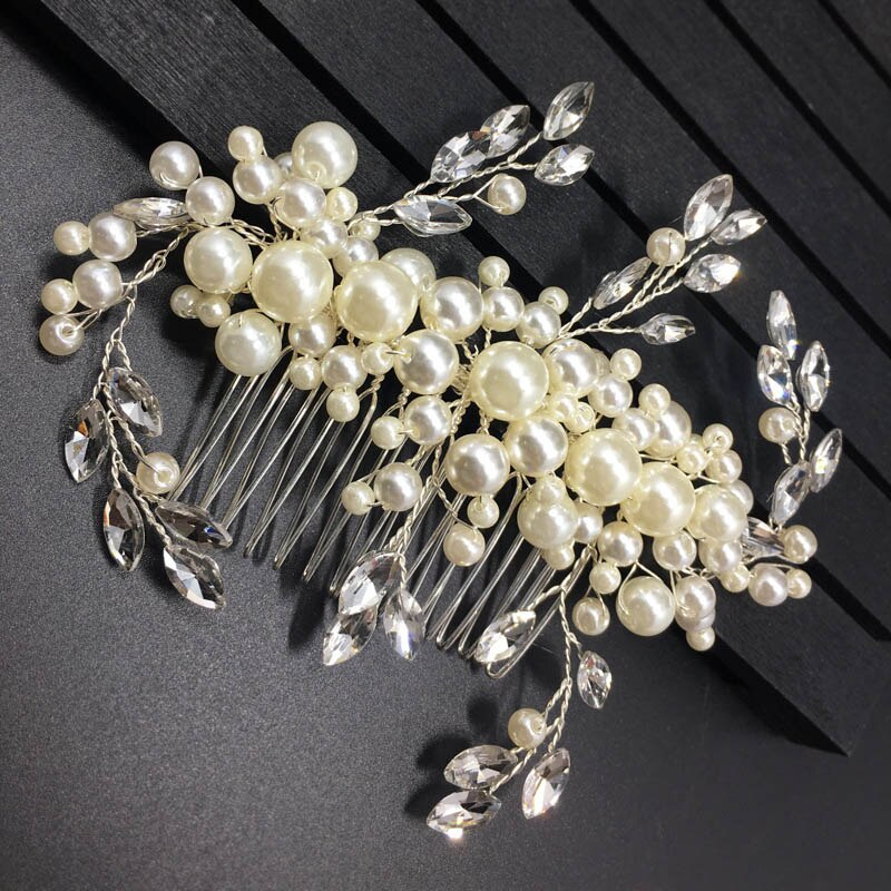 Hochzeit Clips Kristall Faux Perle Braut Krone Haar Kamm Haar Zubehör C66