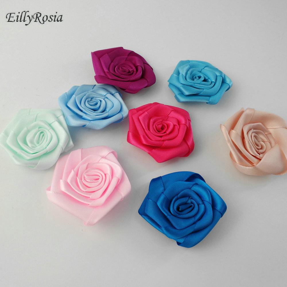 Accesorios para manualidades de EillyRosia, ramo de novia de 5 cm, ramo de flores planas, brotes de rosas, Rosa de satén, ramo de flores, multicolor opcional