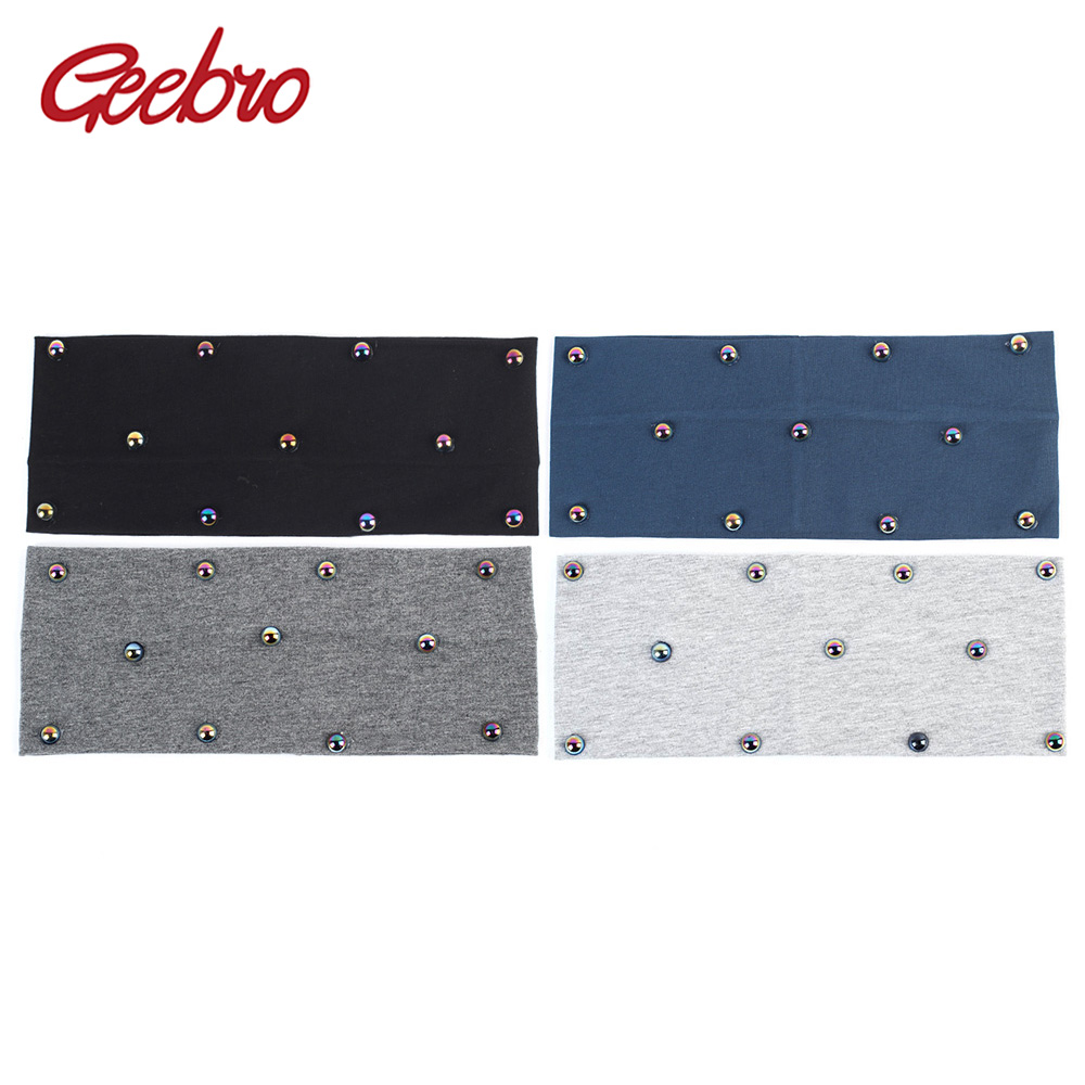 Geebro Frühling frauen Flache Baumwolle Stirnband Regenbogen Farbe Perlen Stirnbänder für Mädchen dehnbar Haarband Turban wickeln