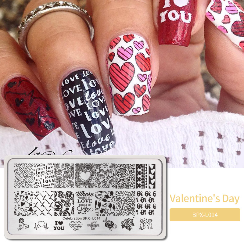 Noël saint valentin Halloween thème ongles estampage plaques timbre plaque modèle Nail Art arbre flocon de neige coeur Image: BPX-L014