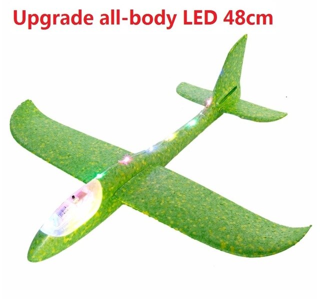 Schiuma aereo aliante bambini aeroplani lampade a Led modalità di volo aerei inerziali bambini lancio a mano all&#39;aperto giocattoli sportivi regalo: all LED 48cm green