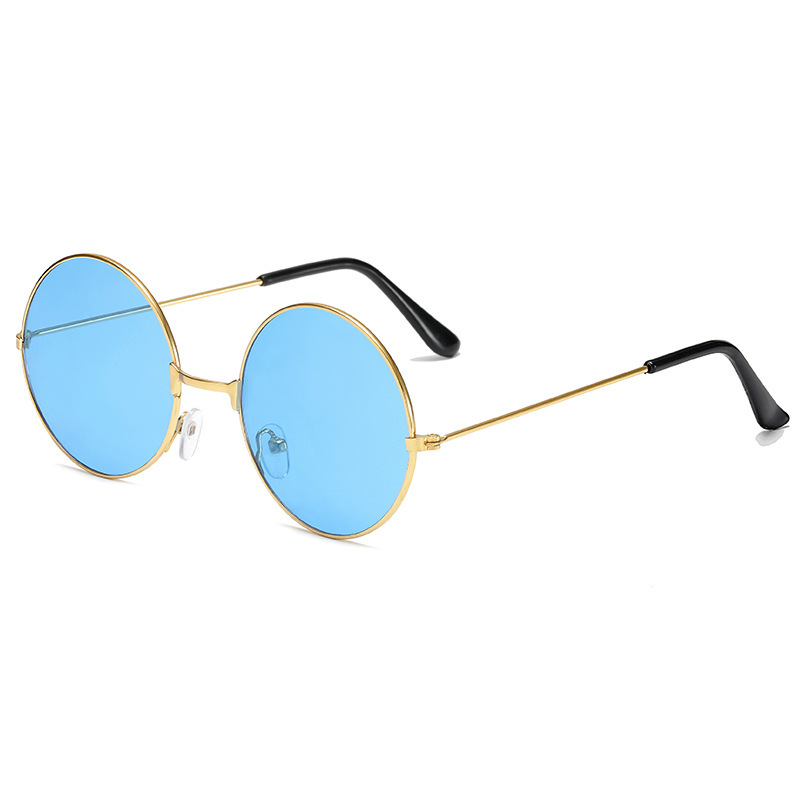 Retro Hippie Round Metal Frame Sunglasses Small Circle Sun Glasses Disco Party Candy Color Lens Eyewear for Women Men: PURPLE