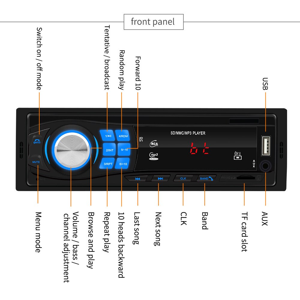kebidu Handsfree MP3 Player In-dash 12V Car Radio 1 Din Bluetooth Car Stereo Support FM Mp3 USB WMA AUX IN Car Player