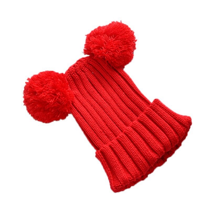 Kinderen meisjes baby muts gebreide wollen tijk muts met omslag herfst en winter warme muts twee ballen