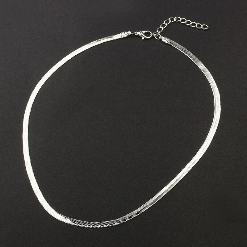 Novo plana cobra osso corrente nua simplecollar curto clavícula lâmina corrente masculino e feminino jóias: Silver