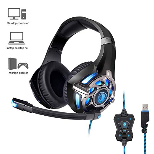 SADES R16 Gaming Headset Headphones USB 7.1 Surround Stereo Over Ear For PC/Laptop Gamer