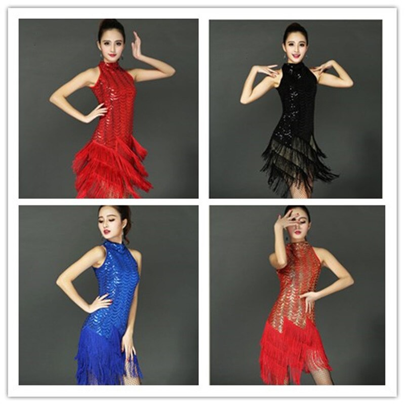 Latin Dance Dress Ballroom Salsa Samba Rumba Tango Swing Rhythm Dancer Costume Women Tassel Sequins dance dress