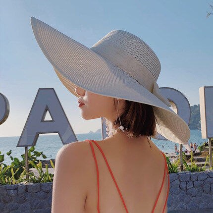 Zomer Strooien Hoed Dames Beach Seaside Reizen Zonnehoed Zon Bescherming Grote Dakranden Visser Hoed Panama Dames Zonnehoed: 02