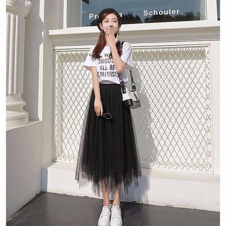 Zomer Half Lengte Elastische Rok Zwart Roze Mesh Rokken Voor Vrouwen Rok Kant Tule Bouffant Puffy Rok Mode Tutu Rokken