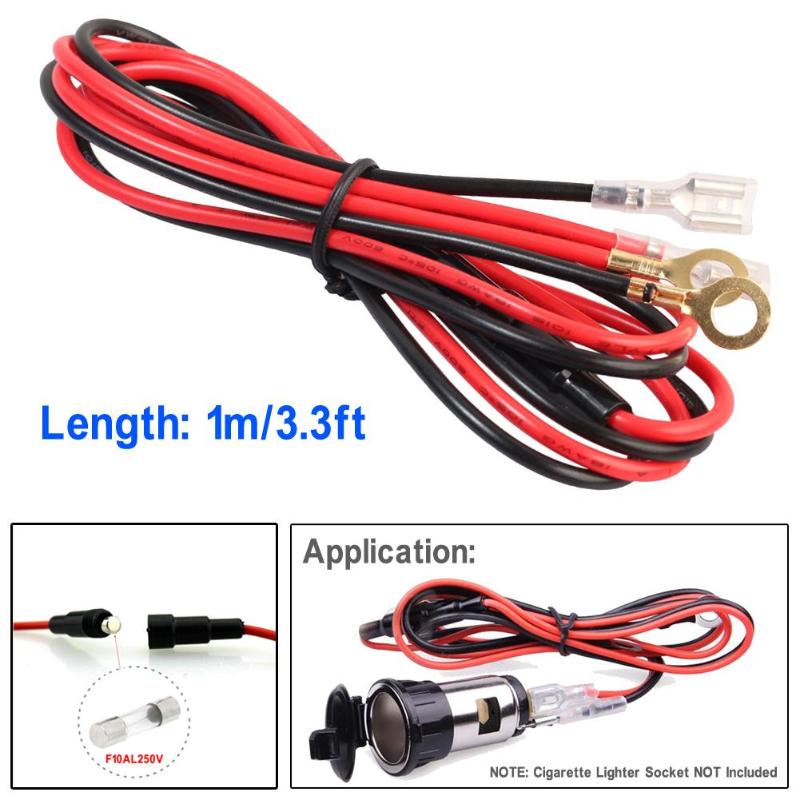 1 Pcs Sigarettenaansteker Kabel 1 m/3.3ft 18AWG 10A Powe Cable Cord w/Zekering Extender kabel Plug Socket Kabel