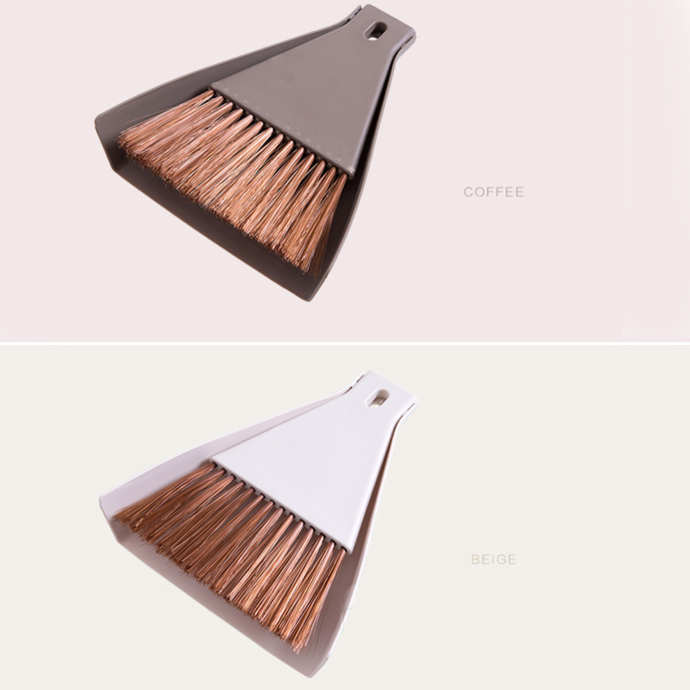 2 Sets Practical Mini Broom and Dustpan Set for Home Desktop Pets Nest Cage Cleaning(1pc Coffee, 1pc Beige)