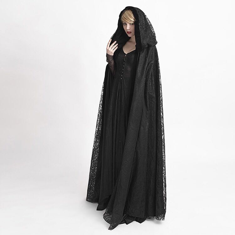 Medeltida kappa huva kvinnor vintage gotisk cape rock lång trench overcoat kvinnor halloween cosplay kostym spets kappa