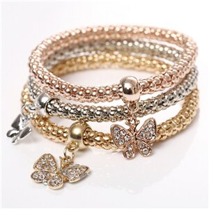 3 Teile/satz Eule Kristall Herz Armbinde & Armbinde Gold/Silverized Elefanten Anker Anhänger Weibliche Strass Armbinde: SL563