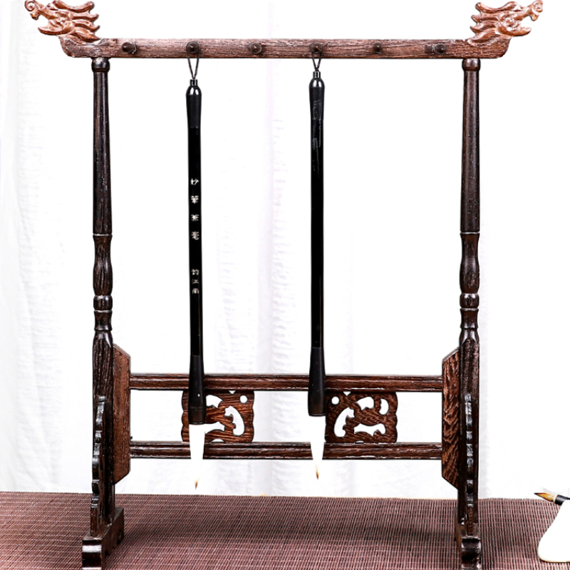 Solid Wood Pen Holder Calligraphie Brush Rack Traditional Painting Writing Brush Holders Simple Carving 12 Hangers Brush Holders