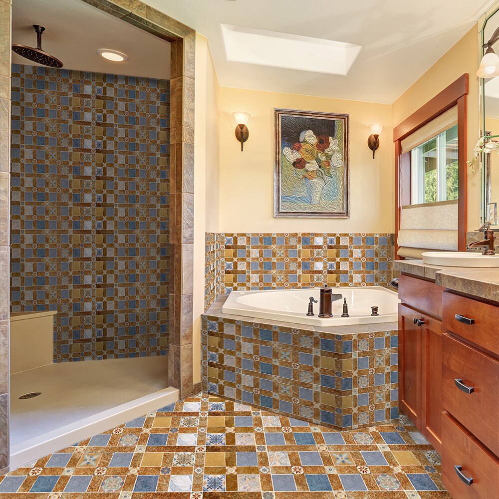 Funlife®STYLE AMÉRICAIN™14 pièces Vintage modèle III auto-adhésif PVC étanche dosseret cuisine autocollant mural pour salle de bain