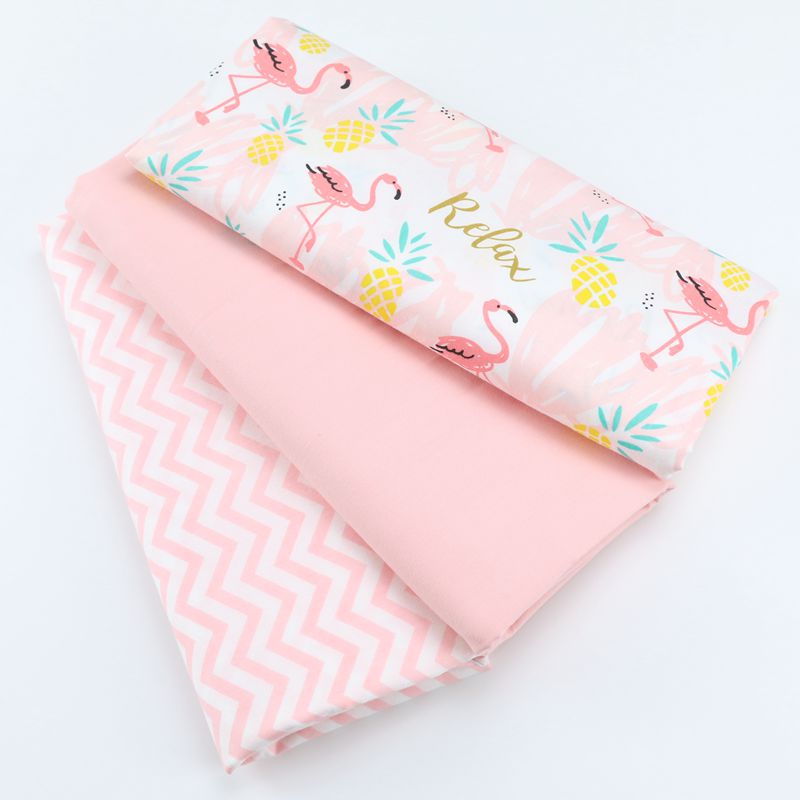 Tissu en coton frais 160CM * 50CM | Tissu à chevron, motif de dessin animé rose bleu, flamand rose ananas, tissu à coudre, bricolage, literie de lit, coussin de berceau