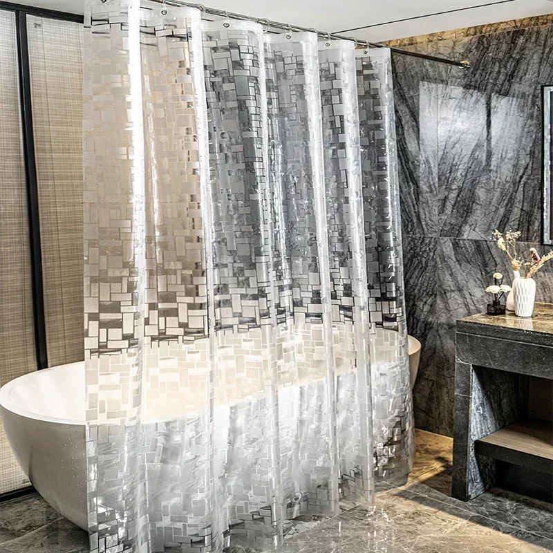 PEVA Clear Cobblestone Shower Curtain with 12 Hooks Water Splash Resistant Mildew Proof Bathtub Partition Bath Supplies