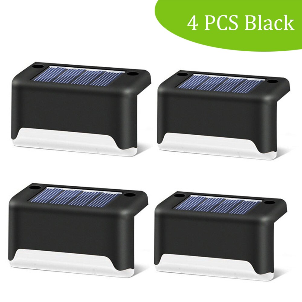 Luz LED para vallas 16 Uds., luz Solar para escaleras y caminos, lámpara impermeable para caminos de pared, iluminación para jardín, paisaje y patio: 4 pcs Black