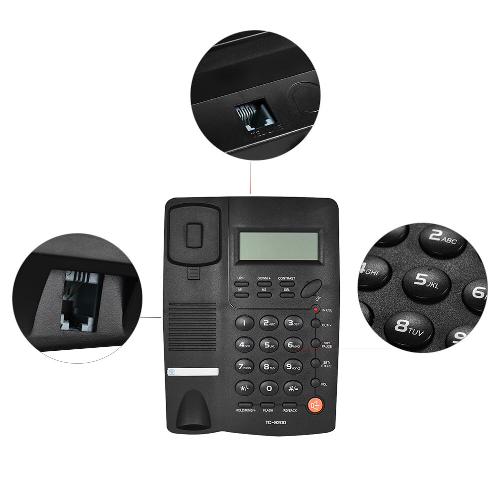 Desktop Corded Telephone Phone with LCD Display Caller ID Volume Adjustable Calculator Alarm Clock for Call Center Office Hotel