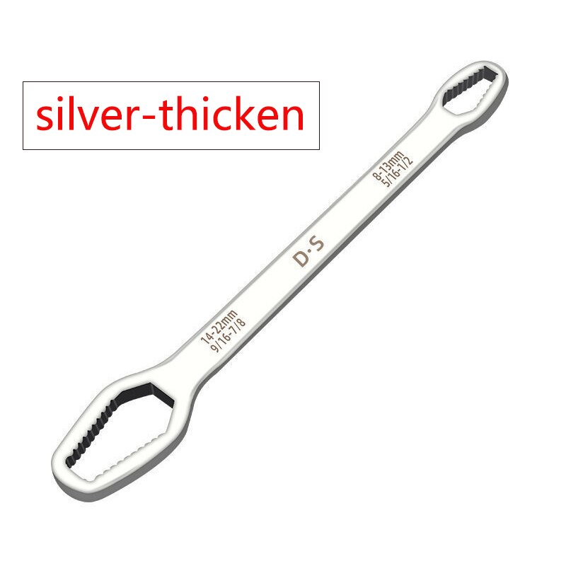 Double-Head Universal Spanner Ratchet Wrench Key Set 8-22mm Screw Nuts Wrenches Repair Double-Headed Self-Tightening Hand Tools: silver-thicken