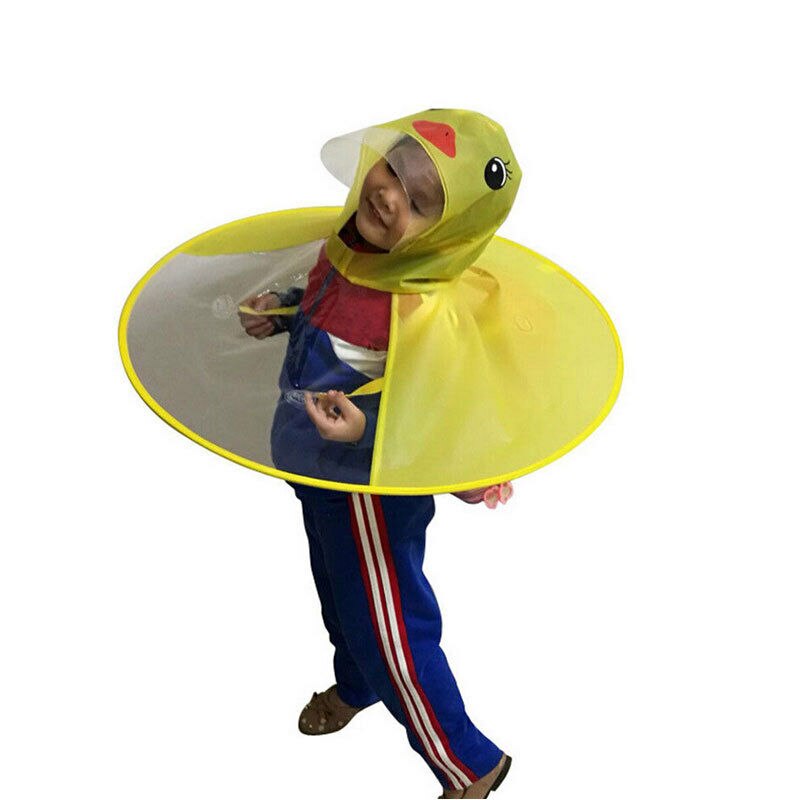 Cap Kids Baby Rain Coat Funny Cartoon UFO Duck Girls Boys Cute Umbrella Hat Magical Hands Children School Free Raincoat