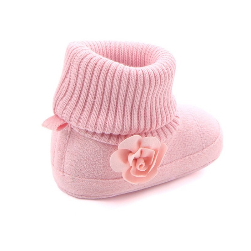 Vinter super varm støvle med lyserøde blomster baby ankel sne støvler spædbarn hæklet strik fleece baby sko til drenge piger