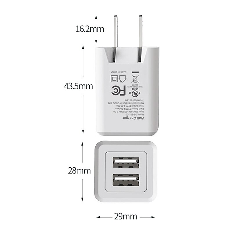 2.1A Dual USB Charger, Folding Foot Dual Port Charger, Portable Power Adapter Wall Charger with Foldable Plug(US Plug)