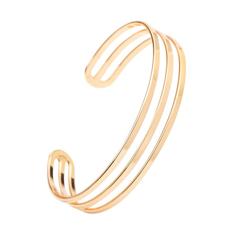 Simple 3 Layers Stainless Steel Bracelet Cuff Open Bangle Smooth Handcuff Punk Bangle Gold Color Stackable Bracelet