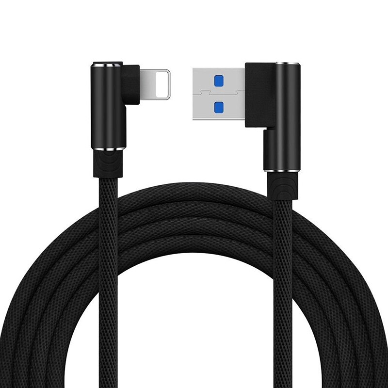 Câble tressé Type C/IOS/ Micro USB, 90 degrés, Angle droit, synchronisation rapide des données, chargeur