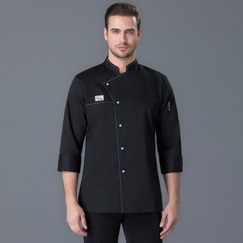 Høst og vinter kokkekostyme kokkejakke #39 kokk hvit skjorte restaurantuniform frisørsalong arbeidsklær: Svart / Xl