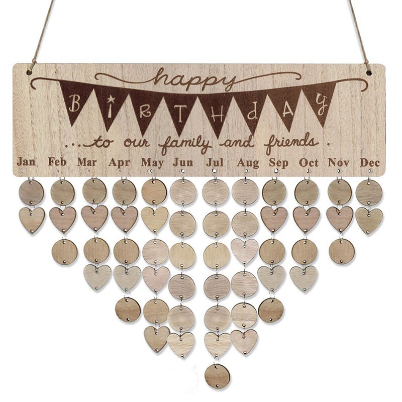Calendrier de rappel d'anniversaire en bois, pour la famille et les amis, Plaque murale suspendue, signe,: JM01064